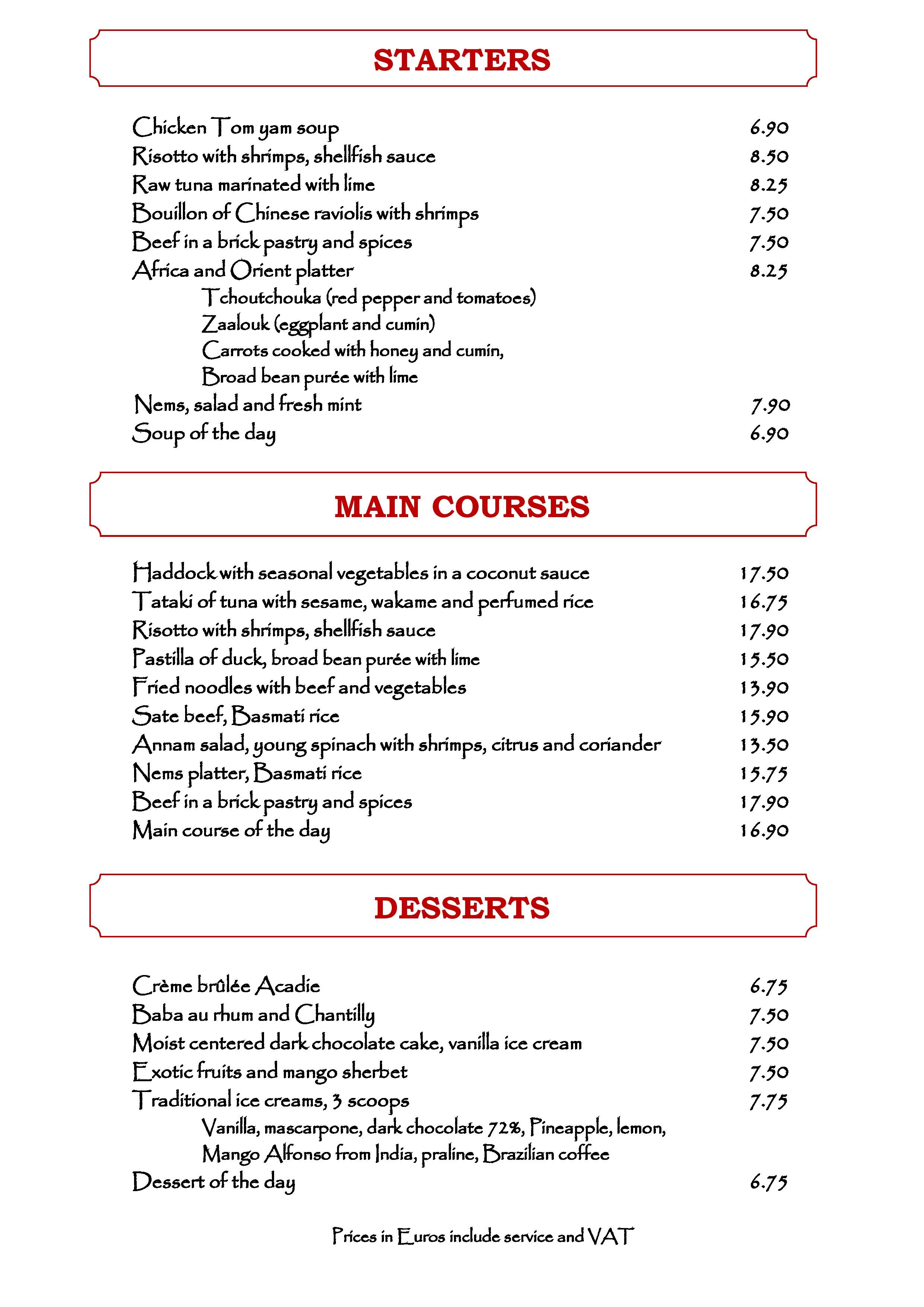 Menu — Bouillon des Colonies